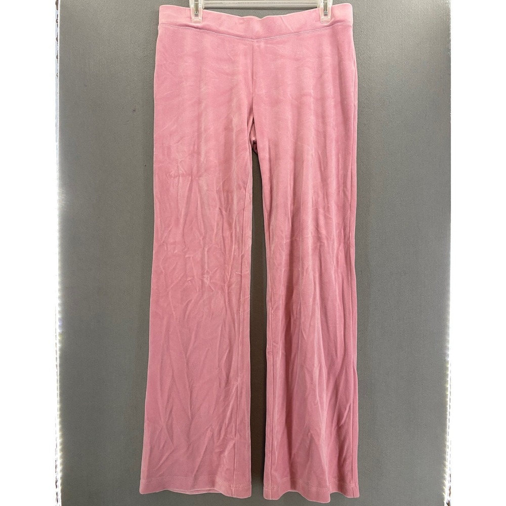 Juicy Couture Pink Velour Track Pants Rhinestone Y2K Wide Leg Womens Medium